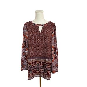 Anthropologie Fig and‎ Flower Boho Fall Tunic Mosaic Top Long Sleeve Size M